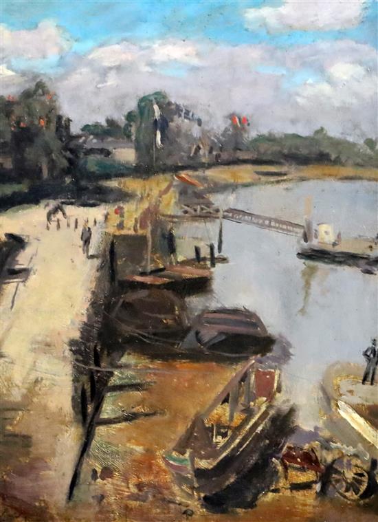 Manner of Walter Richard Sickert (1860-1942) The Towing Path, Putney 15.5 x 11.5in.